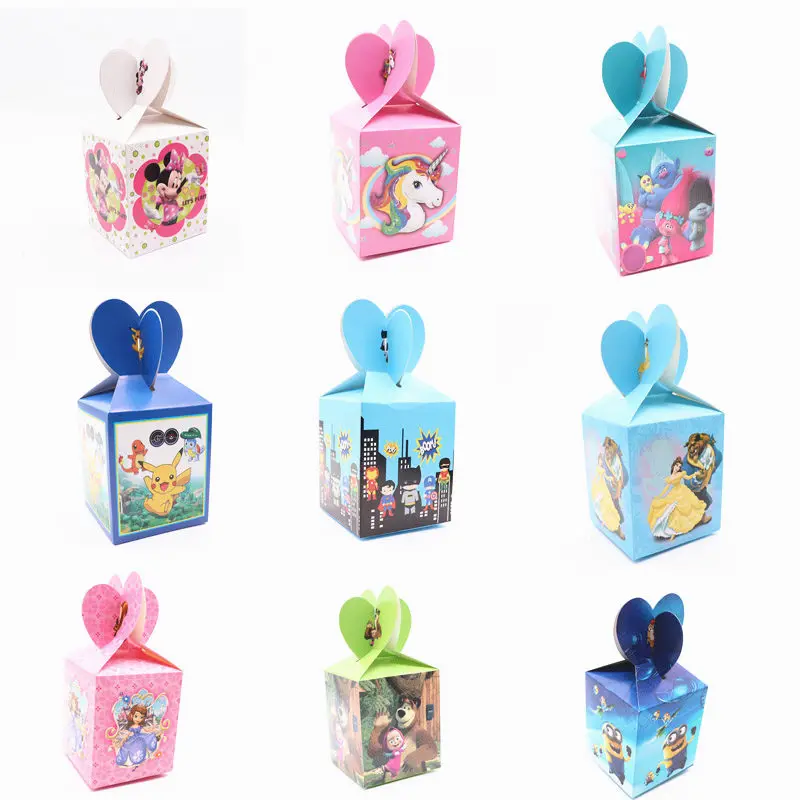 

6Pcs/Lot Hello Kitty Ladybug Mickey Mouse Candy Box Favor For Birthday Party Decoration Kids Children Party Supplies Baby Shower