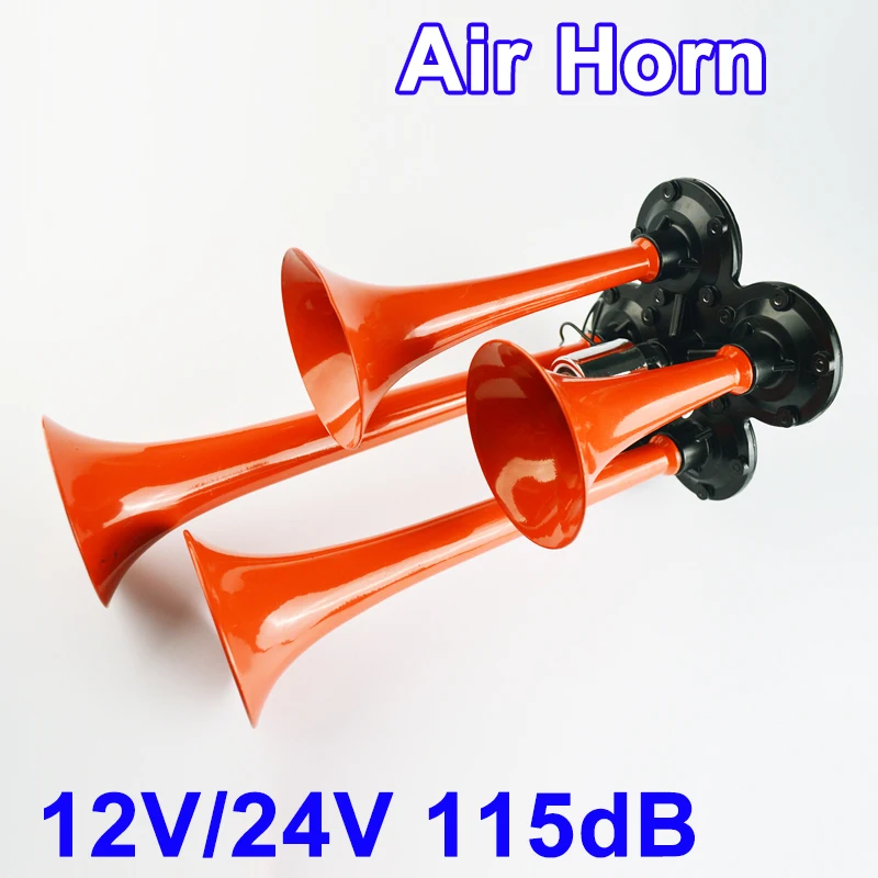Красный Металл 12 В-24 В 115DB Компактный QUAD 4 Поезд Air Horn Улитка Набор Сирена Рог