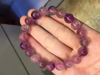 

100% Natural Super Seven 7 Melody Stone Purple Rutilated Quartz 9.5mm Crystal Bracelet Charm Round Beads Jewelry Women AAAAA