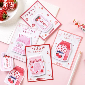 

Kawaii Cute Strawberry Milk Sticky Notes Sticker Stick Markers Bookmark Memo Pad Agenda List Stationery Office Supplies sl1922