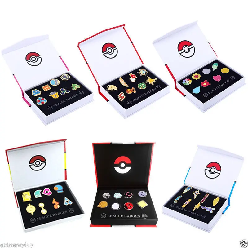 

Pokemon Gym Badges Kanto Johto Hoenn Sinnoh Unova Kalos League Region Pins Brooches Orange Islands Box Set Gift Collection