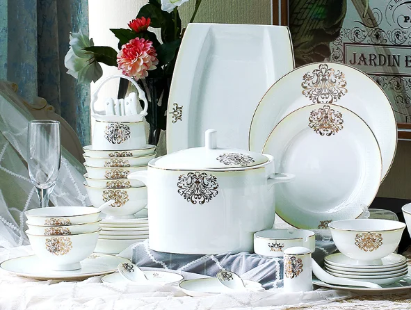 Модный бытовой костяного фарфора набор посуды 56 шт. простые фарфоровые блюда набор Западной посуды классические наборы посуды