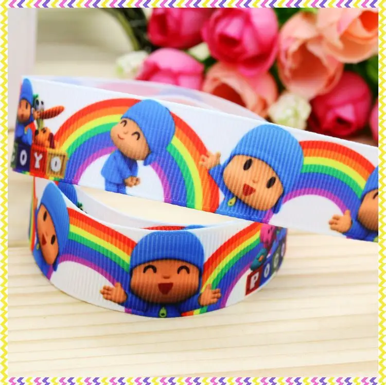 

7/8'' Free shipping pocoyo printed grosgrain ribbon headwear hair bow diy party decoration wholesale OEM 22mm B1038