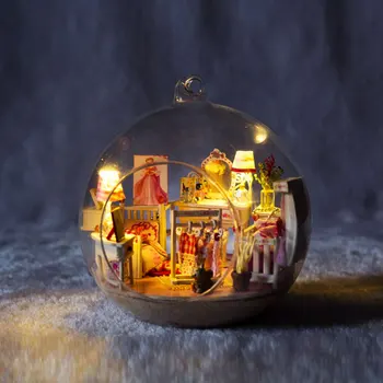 

DIY Doll House Miniature Dollhouse Room Glass Ball Mini Cabin Assembled House Souvenir Home Toy for Children Gift