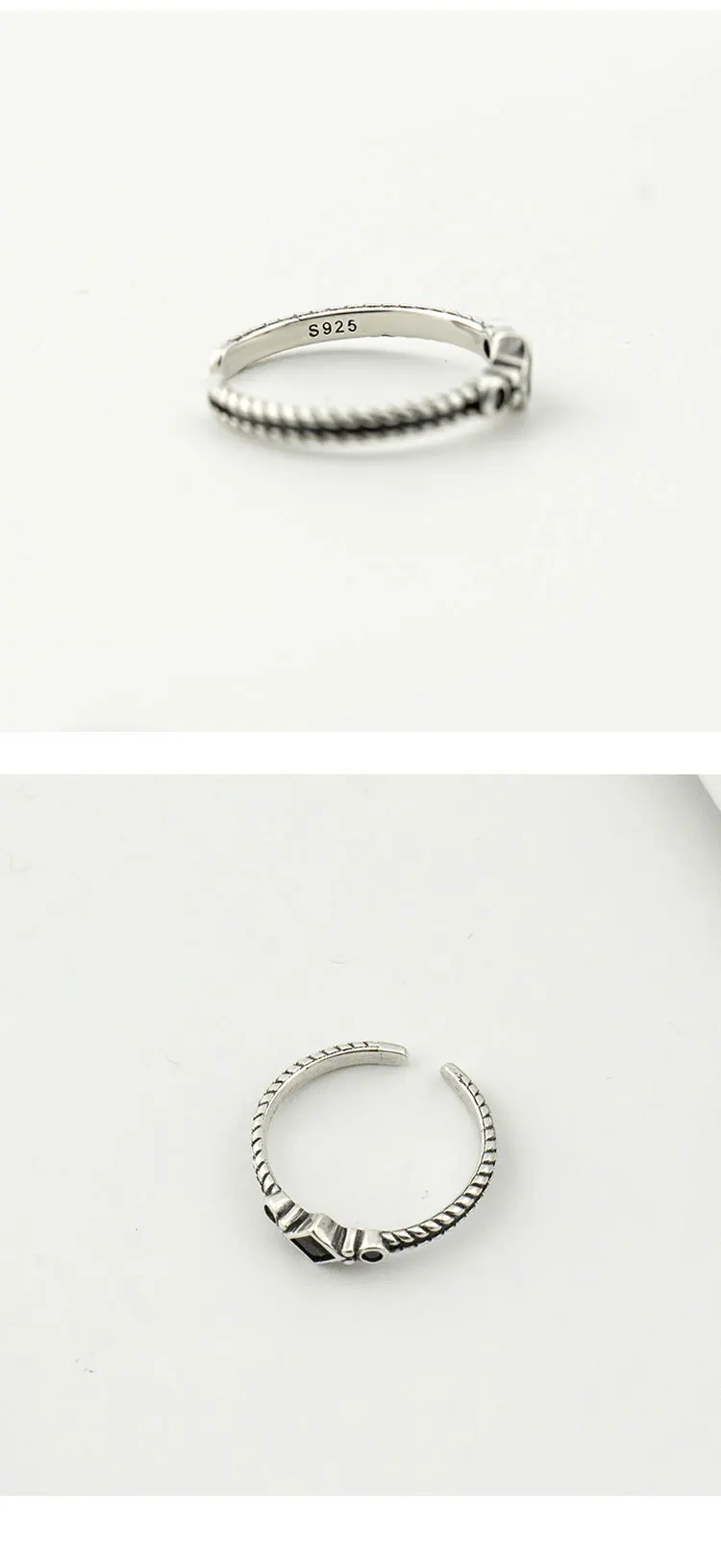 SHANICE Ретро Стерлинговое Серебро-ювелирные изделия с черным кристаллом 925 пробы серебряные Открытые Кольца для женщин с камнем CZ модное кольцо