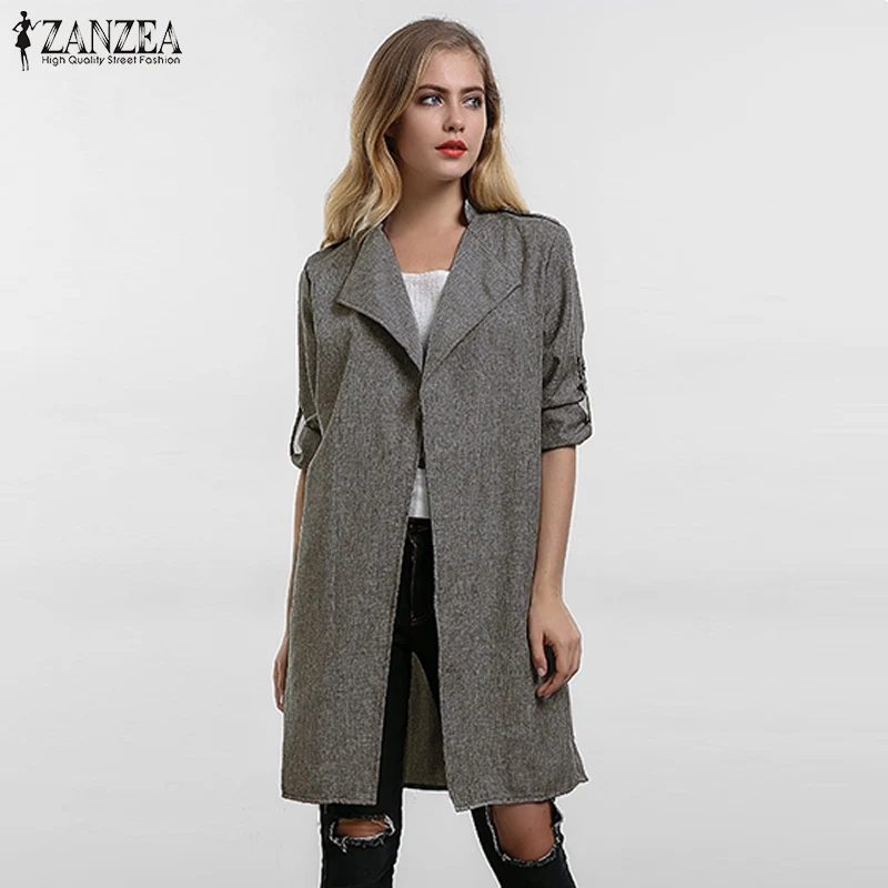 New  2019 Spring Women Slim Thin Outerwear Casual Lapel Windbreaker Cape Coat European Style Linen Cardi