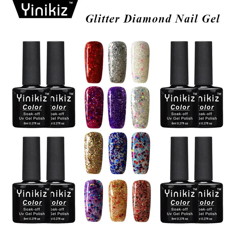 Yinikiz Shiny Diamond font b Nail b font Gel Polish Colorful font b Glitter b font