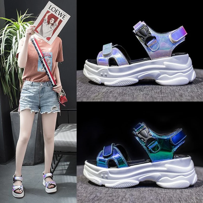 E TOY WORD Sandals women 2019 New Fashion Ladies Casual Shoes Bling Wedges Buckle strap Platform Shoes 5 CM Summer Sandals