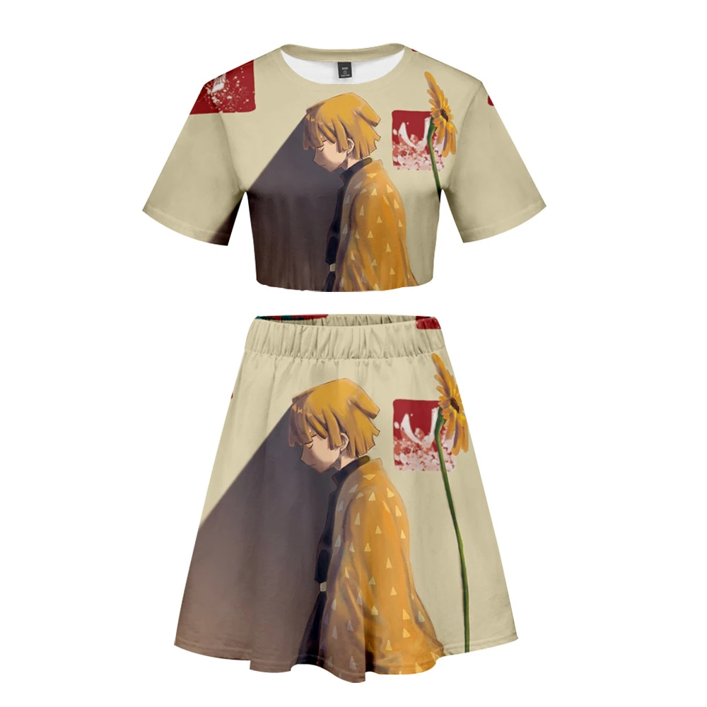 

Demon Slayer: Kimetsu no Yaiba Short Sleeve Skirt Set Animec Summer Sports Girls Leisure 3D Print Novelty Top Luxury Harajuku