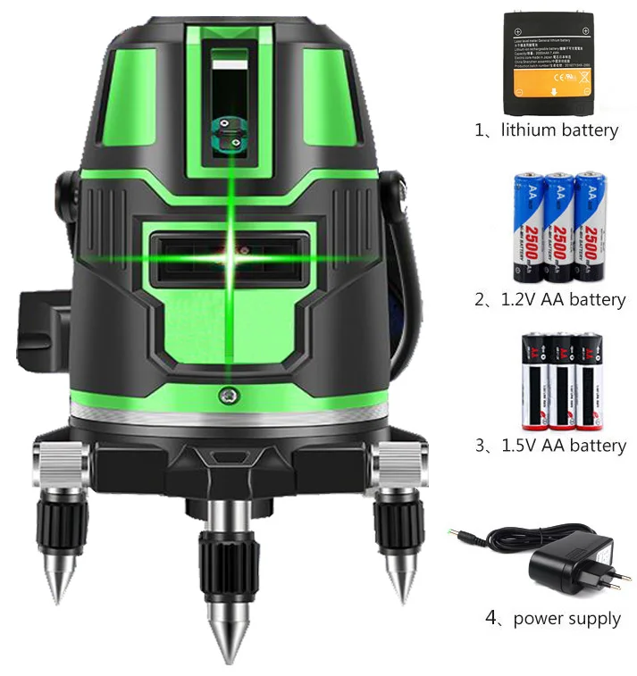 Зеленый лазерный уровень, 5 линий, 6 точек, вращающийся на 360 градусов, самонивелирующийся лазерный уровень, 3D наружный режим, рычаг, строительные инструменты