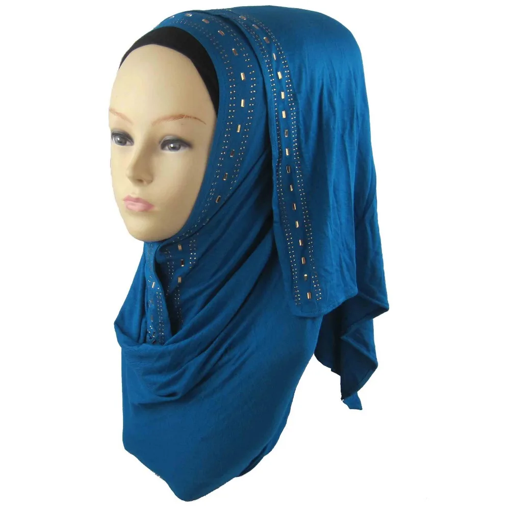 H1260 Soft modal elastic jersey long scarf with gold rhinestones,head scarf wrap,fast delivery