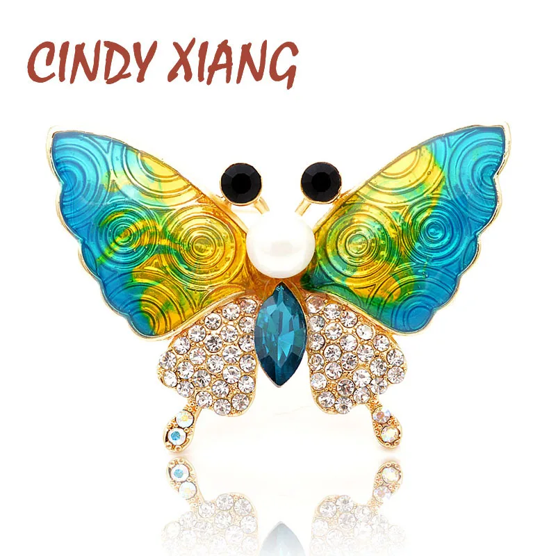 

CINDY XIANG Gradient Enamel Butterfly Brooches for Women Rhinestone Insect Beautiful Fashion Brooch Pin Handbag Jewelry Gift