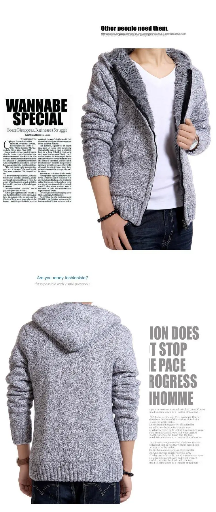 Лидер продаж Модные мужские свитера Бархат Теплый кардиган с капюшоном утепленный свитер