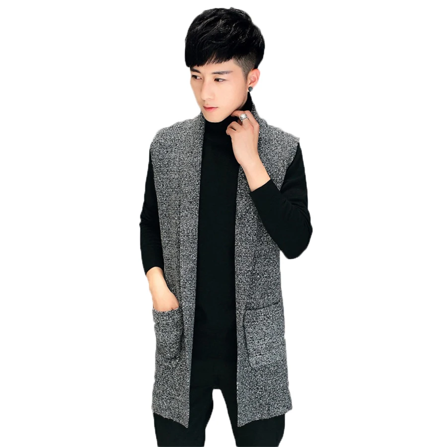 Autumn Winter Slim Long Mens Cardigans Sweaters New Fashion Big Size Jumpers Mens Sleeveless Sueter Knit