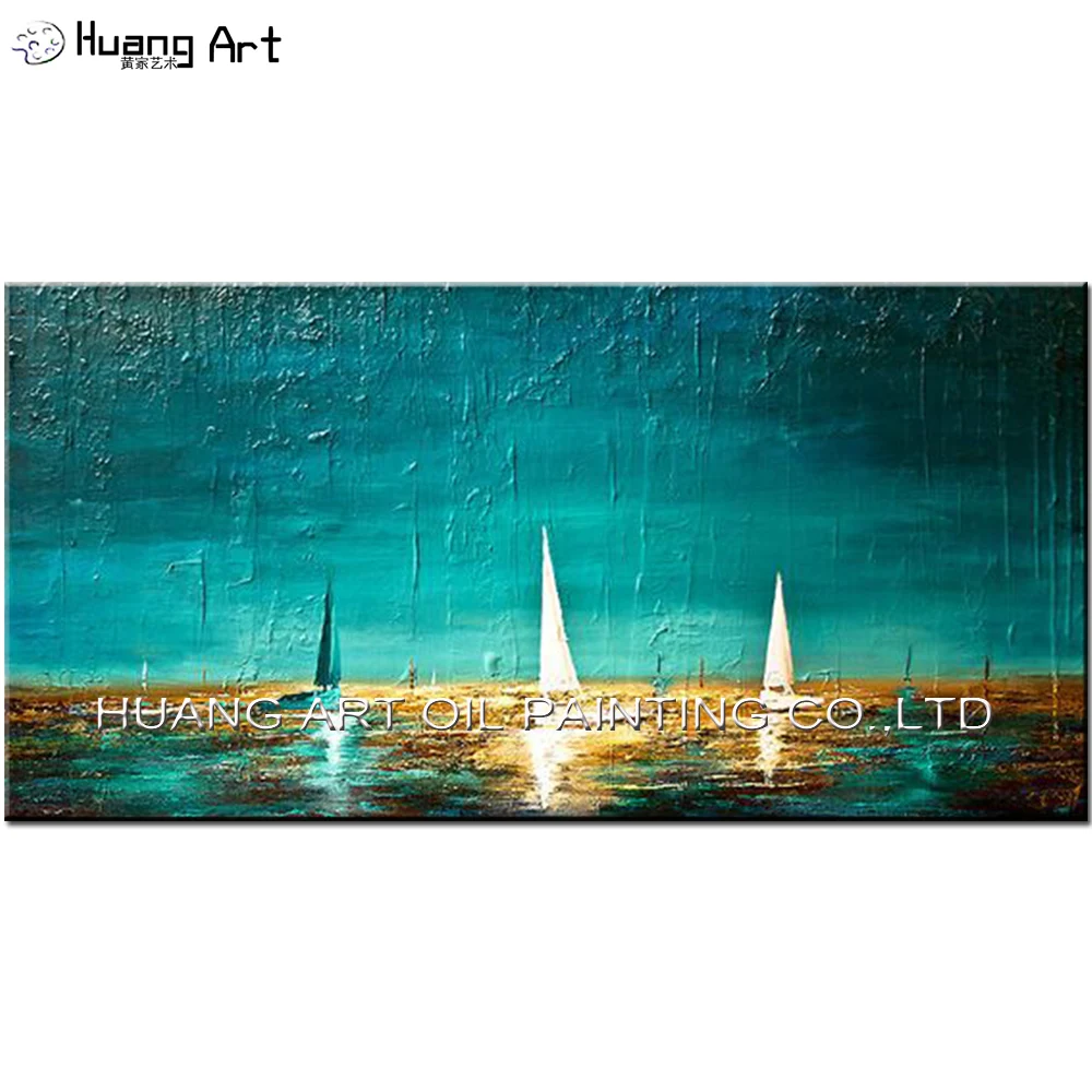 Ручная роспись белый парусник морской пейзаж Картина на холсте для гостиной