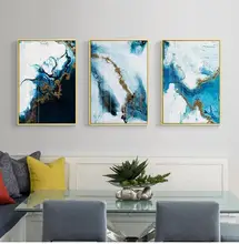 Abstract Painting Blue Gold Canvas Painting Poster