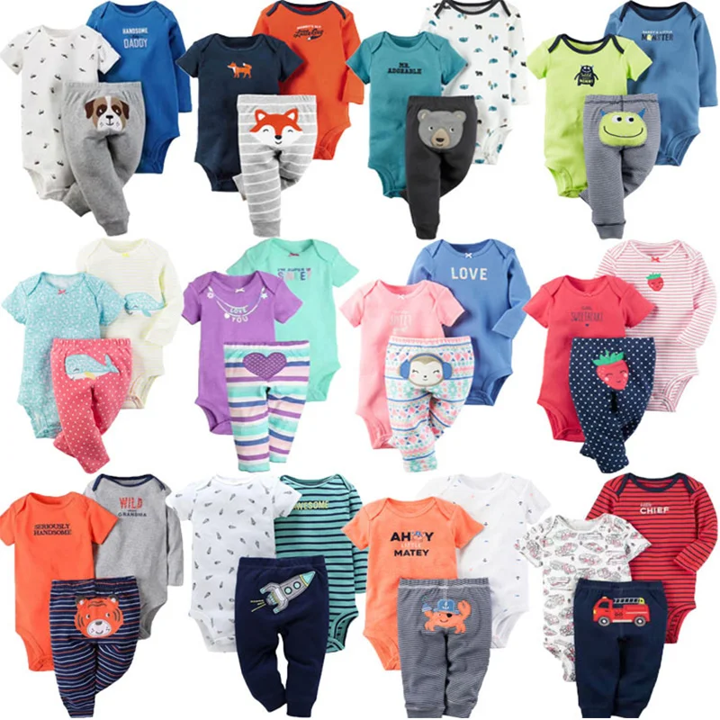 

Autumn Baby Clothes Set Newborn Baby Girls Cartoon Long/Short Sleeve Bodysuit Long Pants 3Pcs Outfits Set Baby Clothing