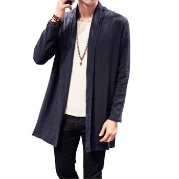 

Men's Linen Jacket Autumn Winter Jacket Chinese Style Without Buttons Jacket Linen Cotton jacket Lapel Open Stitch Size M-5XL