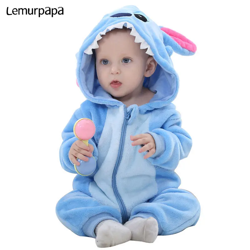 Детская одежда с животными Kugurumi супер герой комбинезон 0-3 лет одежда для малышей с героями мультфильмов для мальчиков и девочек Комбинезон на молнии фланель теплая дутая куртка для младенцев Kawaii костюм - Цвет: stitch