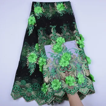 

3D Flower Laces Embroidery Tulle Lace Fabric With Beads For Party Dress Fashion African French Lace Fabric A1312