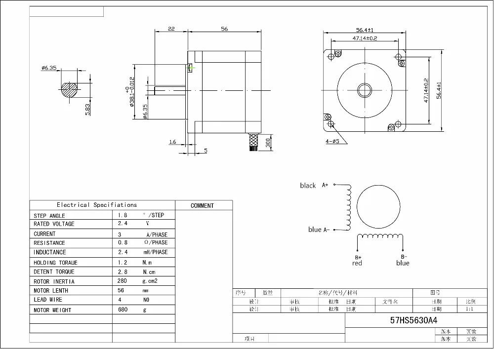 2 фазы Nema 23 шаговый двигатель 57HS5630A4 1,8 градусов 1.2NM/171oz. in двигатели 3A 56 мм двигатель для станка с ЧПУ