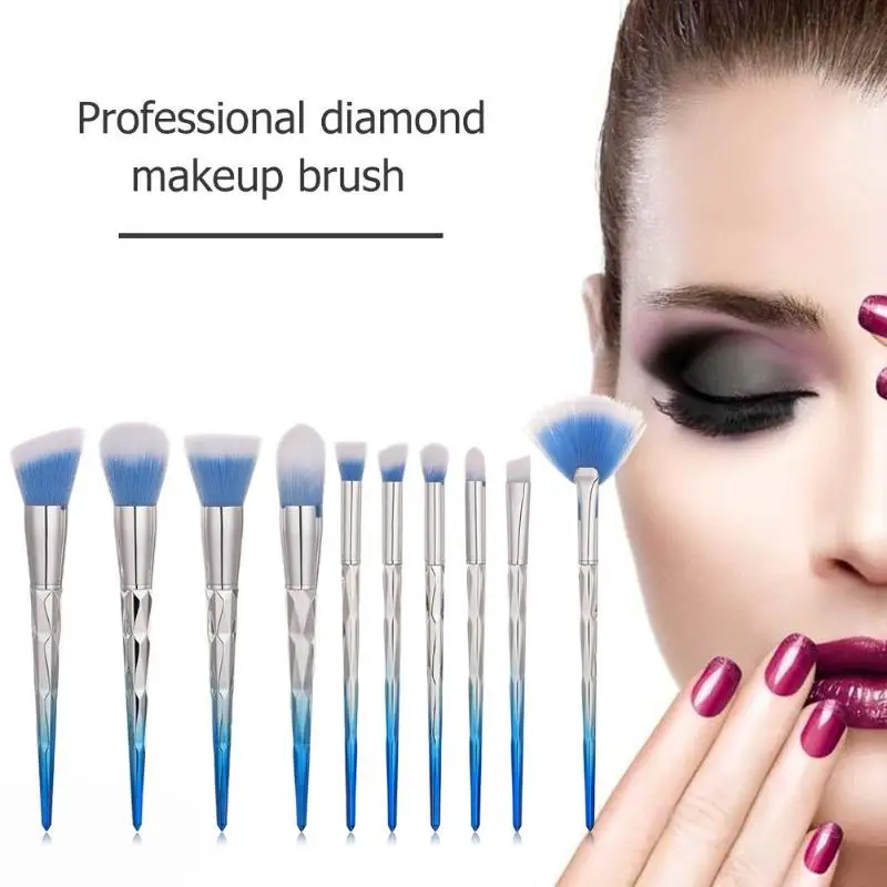 10pcs Professional Gradient Color Makeup Brushes Luxury Diamond Foundation Concealer Blushes Brushes Cosmetic Tool