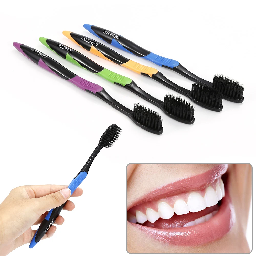 

4 Pcs/ Set Environmentally Friendly Bamboo Charcoal Toothbrush Oral Health Low Carbon Medium Soft Hair Wooden Handle Toothbrush