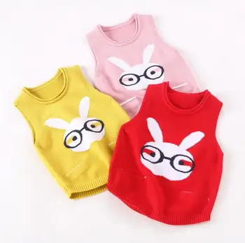 

Rabbit with Sunglassess Pattern Baby Sweater Waistcoat Baby Boy Vest Infant Autumn Spring Outfit O-Neck Knitted Clothes for 1-4T