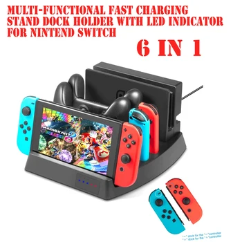 

6 in 1 Nintend Stand Multi-functional Fast Charging Stand Dock Holder With LED Indicator for Nintend Switch Console Charger