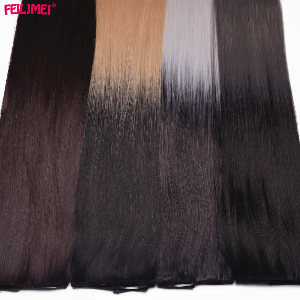 Feilimei Synthetic Ombre Clip Hair Pieces High Tempreture 60 cm Long Straight 5 Clipsin Women Hair Extensions Black Gray Blonde Feilimei Synthetic Ombre Clip Hair Pieces High Tempreture 60 cm Long Straight 5 Clipsin Women Hair Extensions Black Gray Blonde