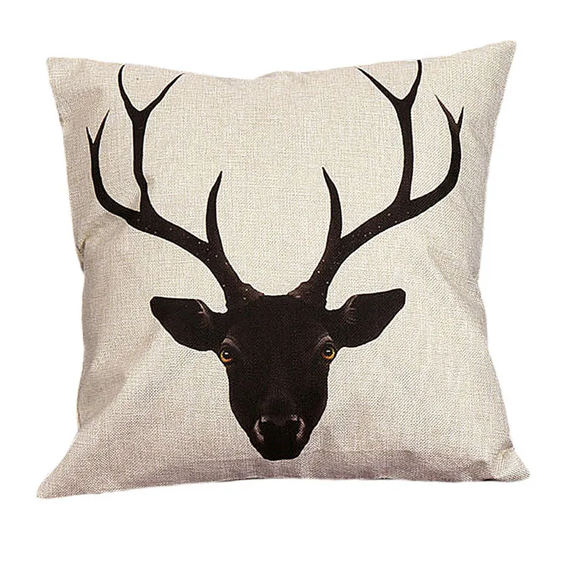 

Reindeer Deer Print Home Decorative Linen Cotton Throw Cushion Pillow Case Cover for Home -46