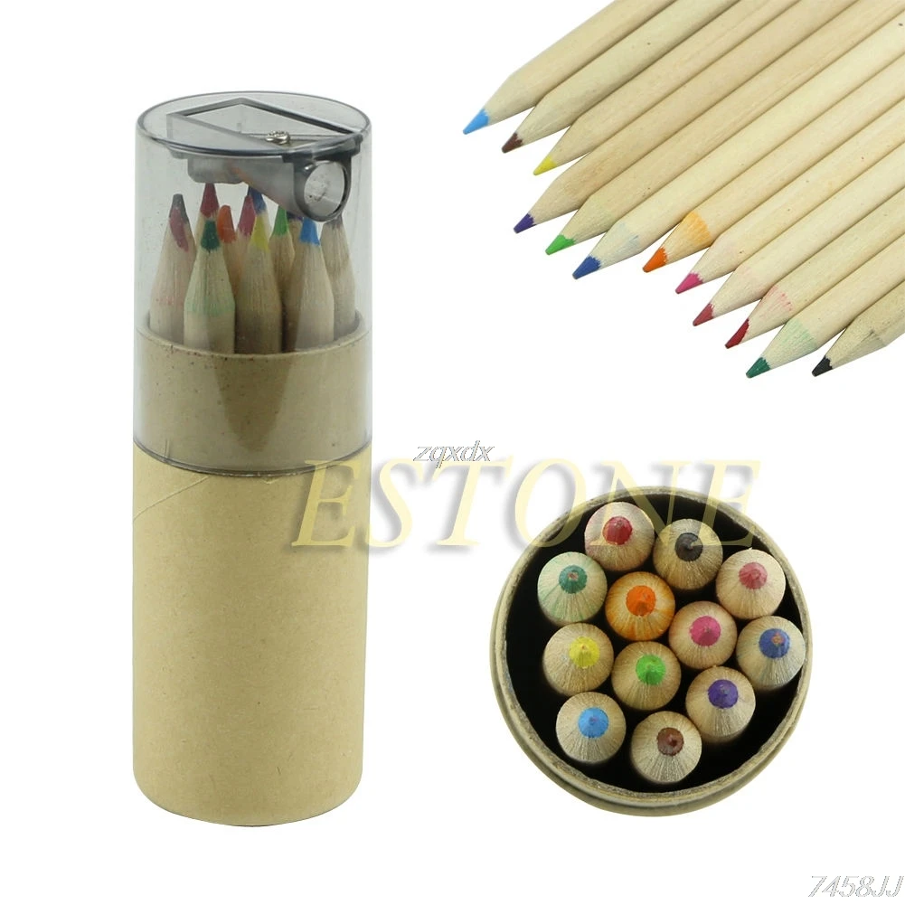 

12pcs/set Mini Cute Child Gift Wooden Painting Writing 12 Colors Pencils pen With Sharpener G22 Drop ship