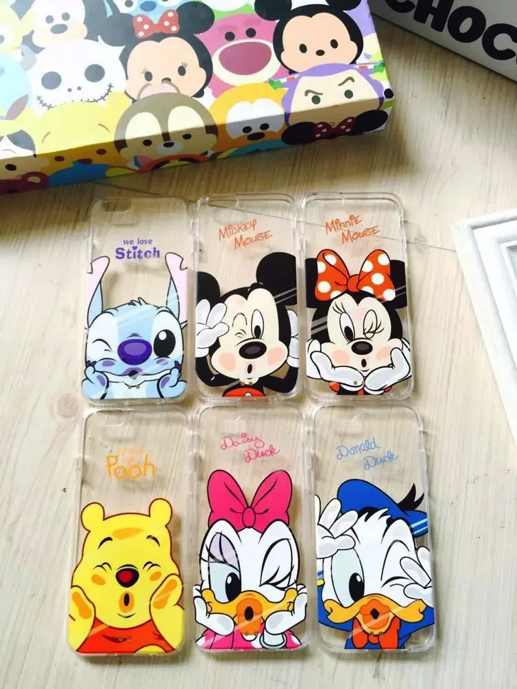 

For Apple IPhone 5 5s 6 6S 7 Plus 8 Plus Phone Case Mickey & Minnie Stitch Donald Duck Winnie Pooh Transparent Soft TPU Silicone