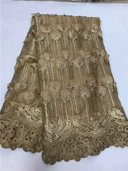 

2019 High Quality African Lace Fabric cream color French Net Embroidery Tulle Lace Fabric For Nigerian Wedding Party Dress (11TS