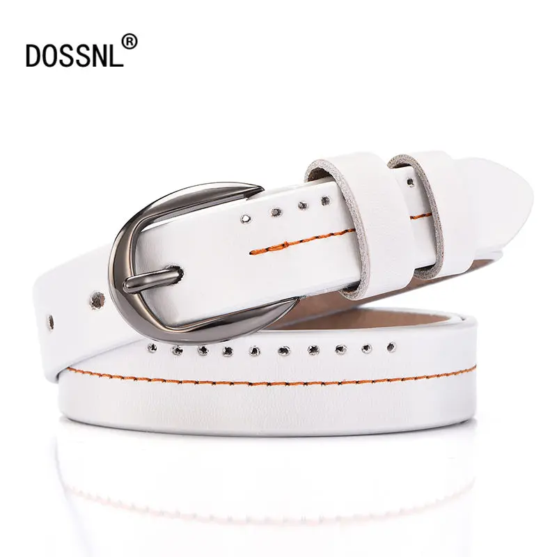 

DOSSNL New Female Waist Belt Simple Metal Genuine Split Leather Retro Pin Buckle Ladies Waistband Students Belts Women B017