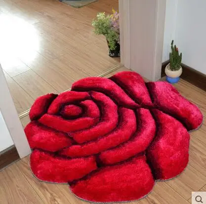 Корейский Шелковый 3D Автомобильный Ковер в форме розы для гостиной и области, садовый стиль, тянущаяся пряжа, ковер для ванной, спальни, напольный коврик