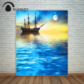 

Allenjoy newborn photography background Sailboat beautiful sunset landscape blue sea moon oil printing photo studio photobooth