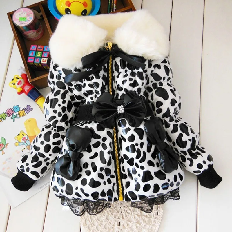 

2017 Fashion Leopard Lace Baby Winter Parkas Children Outerwear Coat Kids Girls Faux Fur Fleece Party Coat Winter Warm Parkas