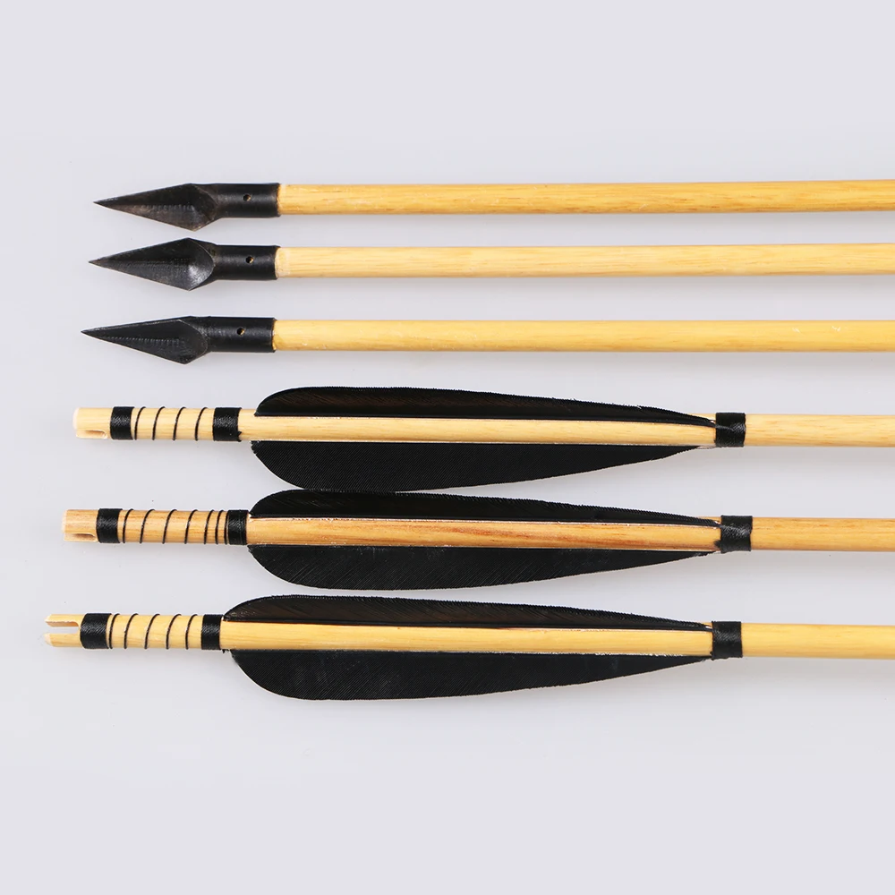 Buy 6pcs Wooden Arrows Wood Shaft Sharp Broadhead