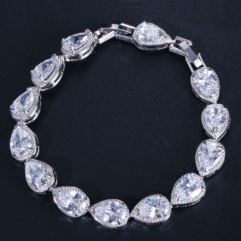 CWWZircons أعلى جودة قطرة الماء زركون معبد روز الذهب اللون سوار للتنس للنساء الزفاف حزب مجوهرات CB052