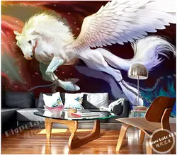 3D фрески, Мечта с крыльями может летать белый конь живопись, Гостиной диван телевизор стены спальня фон