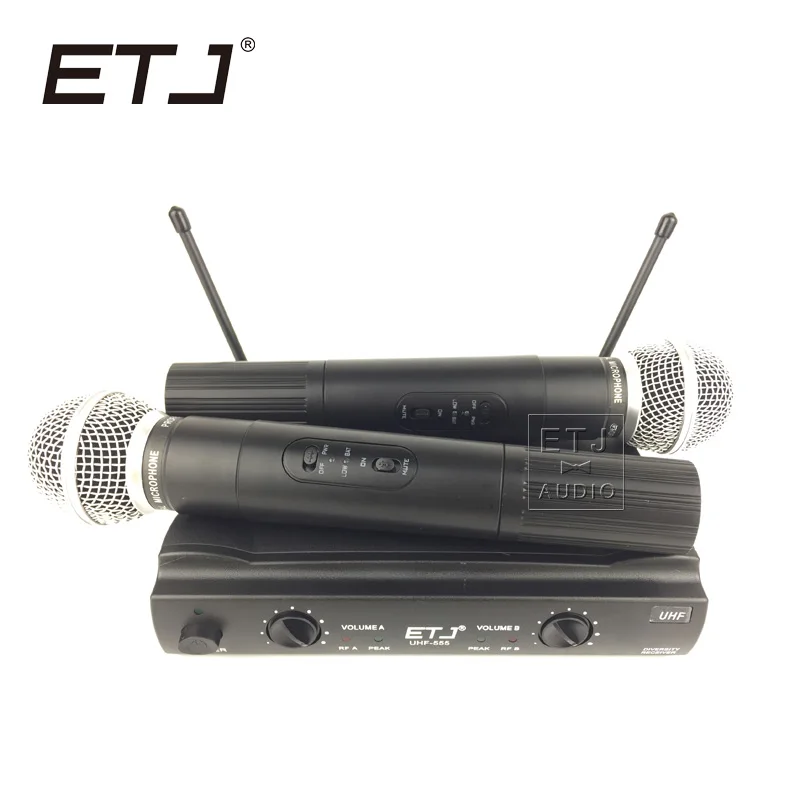 

ETJ Brand Professional Wireless Microphone 2 Transmitter Handheld Stage Performance 555 Model
