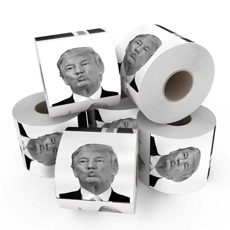 1 рулон 2-х слойный Забавный розыгрыш рулон туалетной бумаги новинка Трамп туалетная бумага с рисунком Ванная комната поставки шутка кляп Jag подарок
