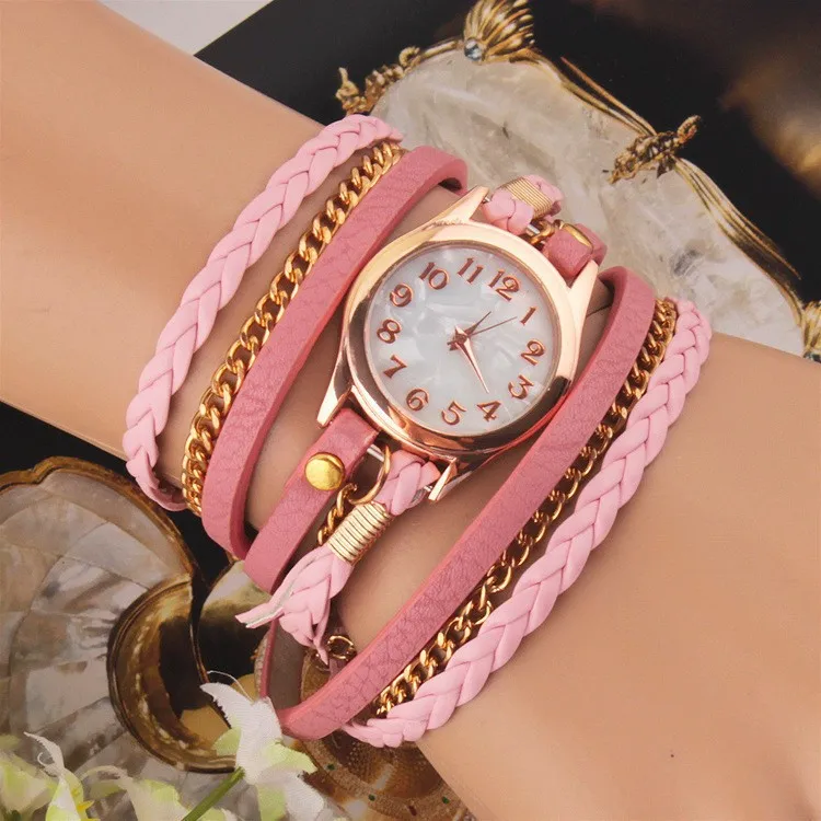 Часы женские Многослойные кварцевые с ремешком из искусственной кожи|bracelet sports
