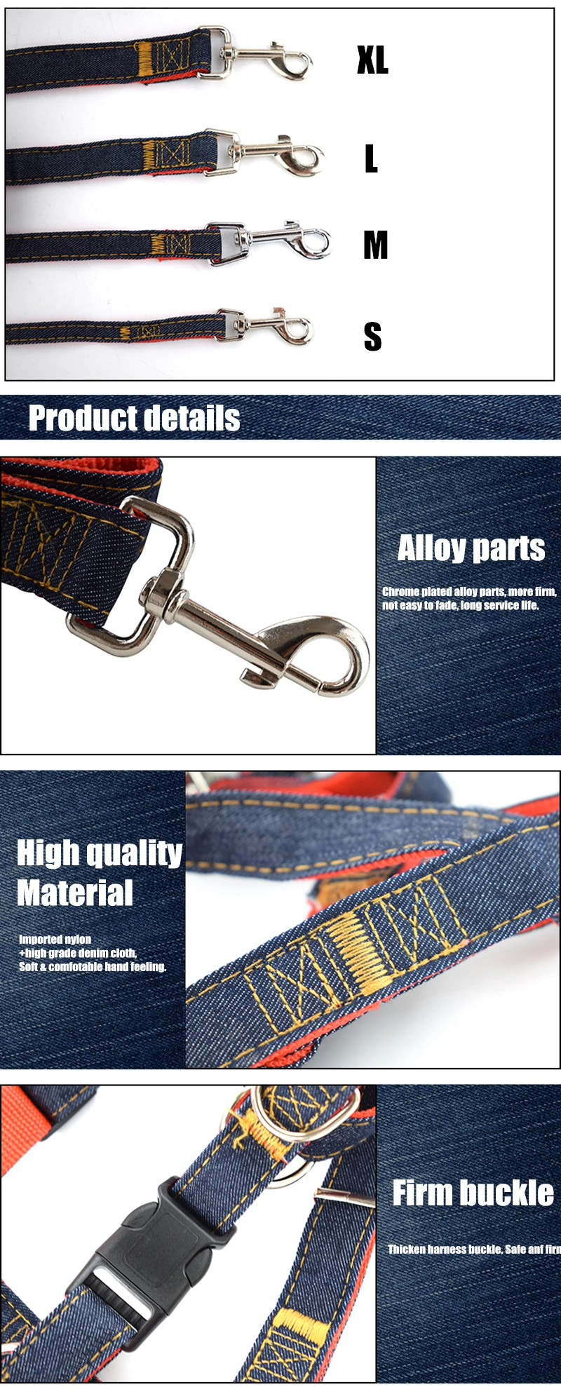 Fengpei Leash For Dogs Mascotas Cachorro Jean Denim Leash Harness Adjustable Chest Formula Leashes Vest Puppy Cat Collar Pets 3 Color 8