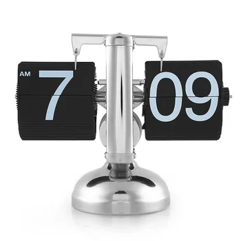 

Retro Digital Alarm Clock Auto Flip Down Metal Desk Clock Modern Design Internal Table Watch Gear Operated Silent Clock