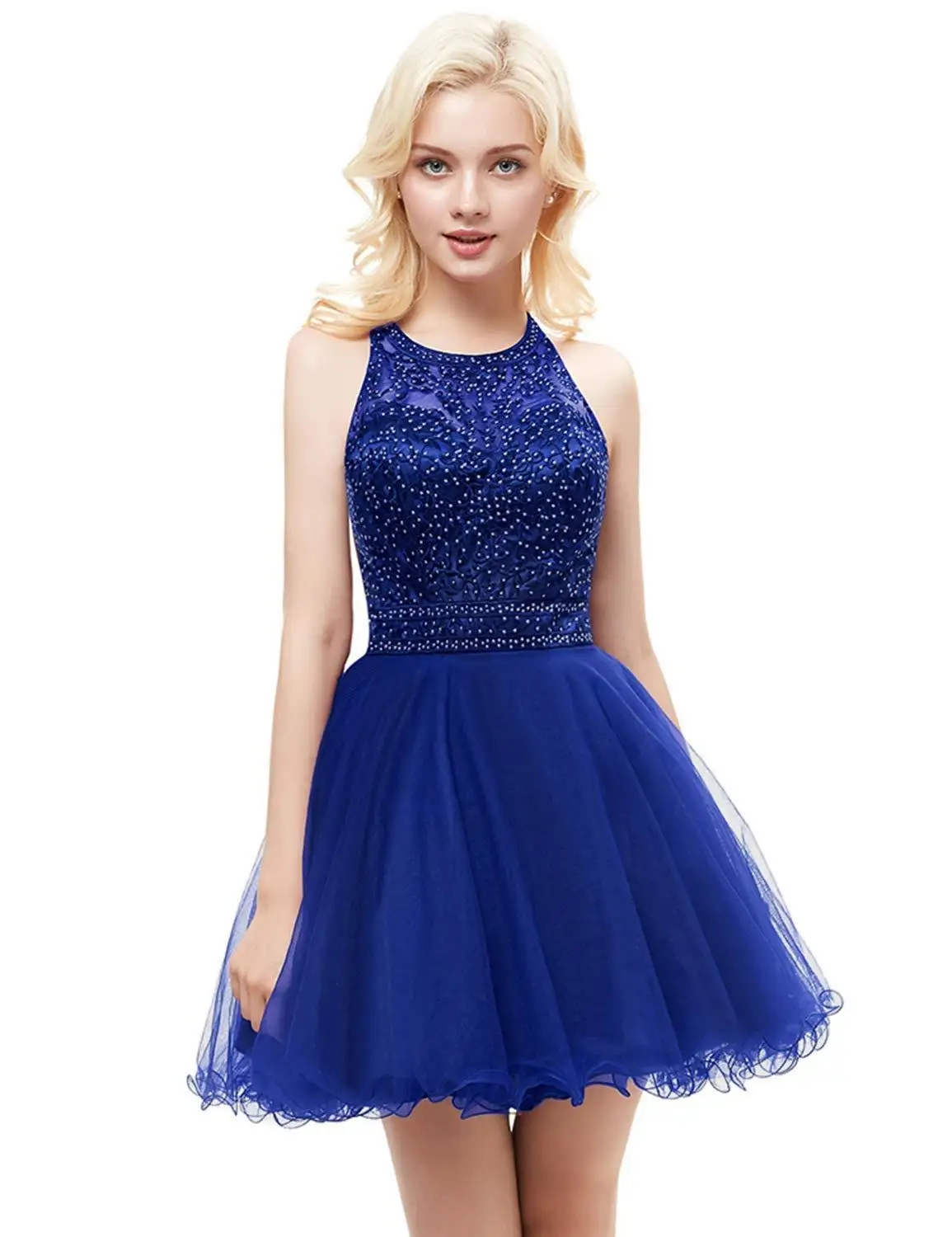 

Short Prom Dresses for Juniors Embroidery Appliques Tulle Evening Dress Backless Teens Semi Formal Special Occasion Dresses