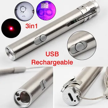 

New Arrivals USB Rechargeable LED Laser Light Currency Detector Pen Flashlight Lamp Outdoor Sports Camping Hiking Equipment
