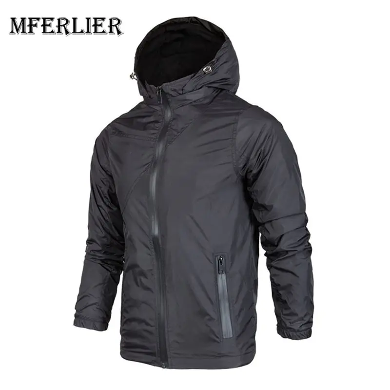 Mferlier Mens Running Jackets Removable Hooded Long Sleeve Back Hollow