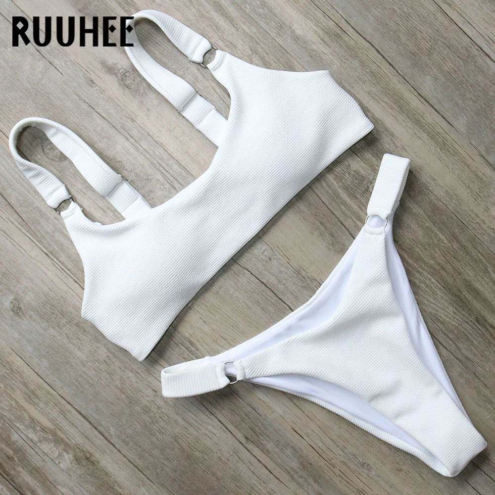 

RUUHEE Bikini Swimsuit Solid Swimwear Women Brazilian Bathing Suit Bikini Set 2018 Female Beachwear With Pad Swim Suit Push Up